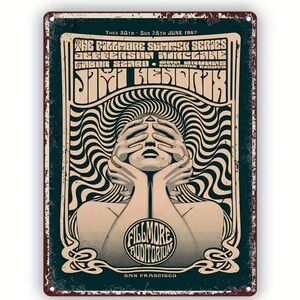 ‼️$7‼️ Vintage Metal Sign Fillmore Auditorium Psychedelic Rock - Jimi Hendrix
